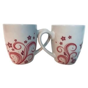 FINE LIFE, White w/red swirls and stars, 12 oz ceramic mug/cups- Set of 2 coffee